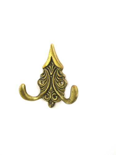 Vintage brass ornate wall hook - brass kitchen or towel hook.