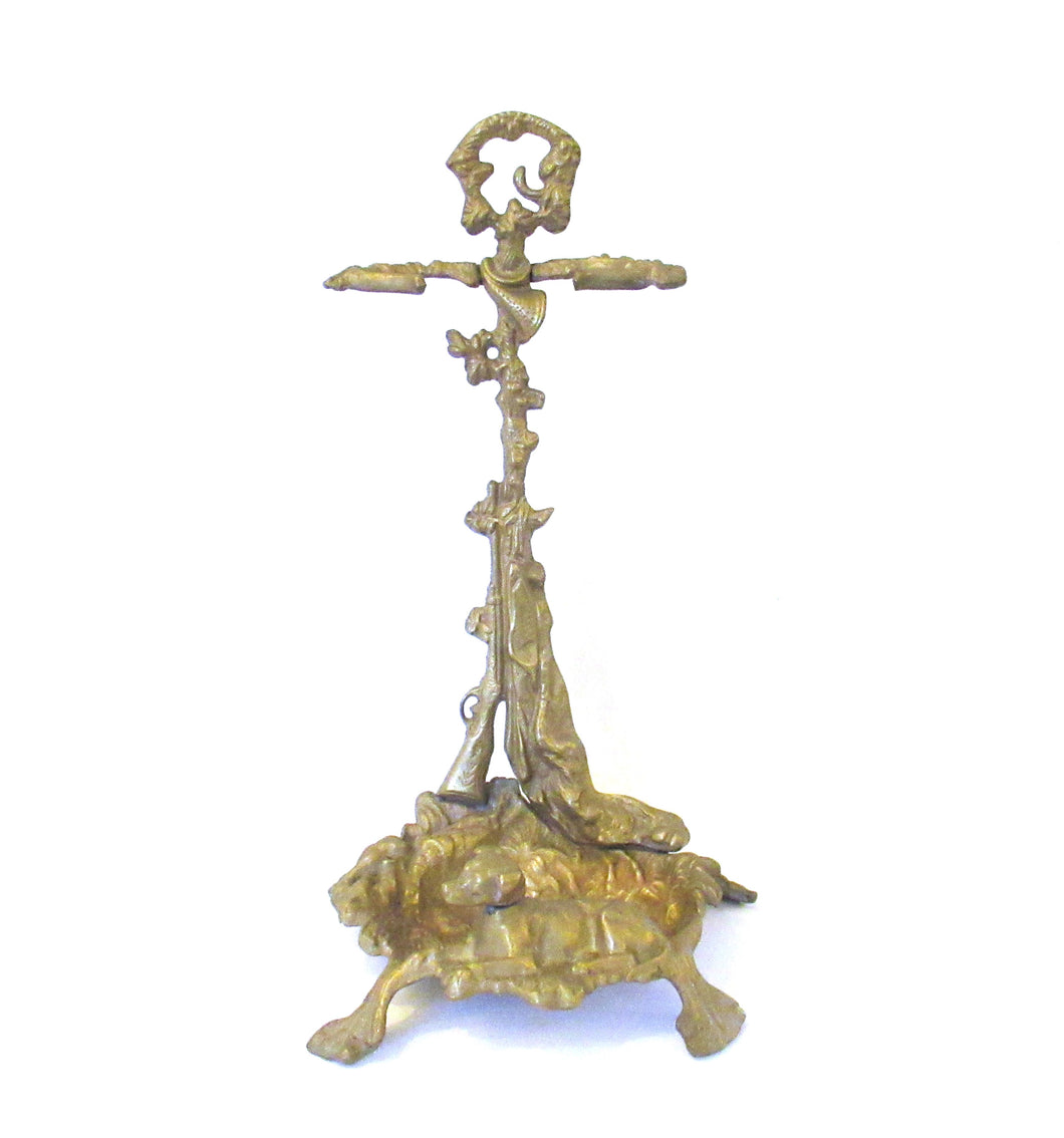 Antique Umbrella Stand - English hunting dog - hunters rifle - cane stand - fire place tool holder - hunting scene , Hunters Rifle, Hunting scene. Rabbit and Pheasant.