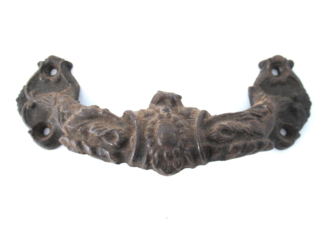 Large antique ornate pull marked with L. Pinet Paris - door handle - salvage hardware - cabinet pull - drawer handle.
