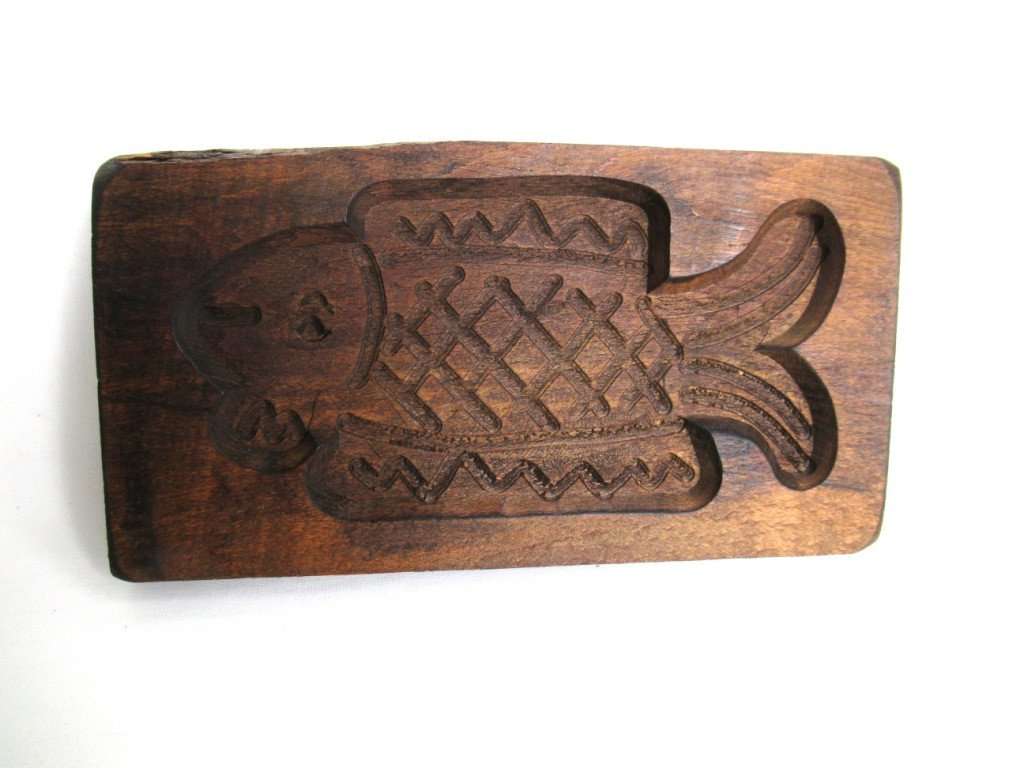 UpperDutch:Cookie Mold,Fish Springerle, Vintage Wooden cookie mold.
