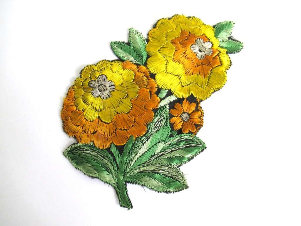 Antique Applique, Flower Applique, 1930s embroidered applique. Sewing