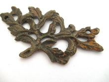 Antique ornate brass escutcheon, keyhole cover, cabinet hardware, furniture applique.
