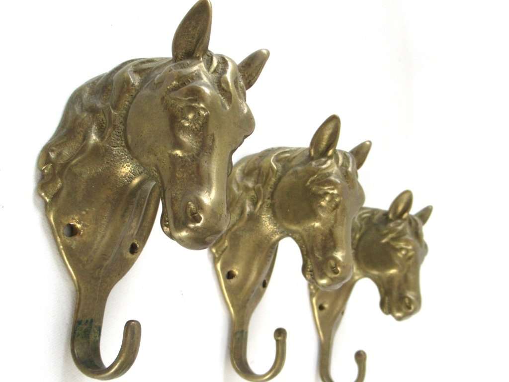 Set of 3 pcs Solid Brass Horse Head Wall hooks, Coat hooks, Hanger, ho