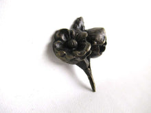 UpperDutch:Hooks and Hardware,Small antique brass ornament, picturing roses / flowers furniture decoration. Antique hardware, flower escutcheon,hardware.