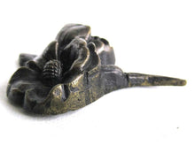 UpperDutch:Hooks and Hardware,Small antique brass ornament, picturing roses / flowers furniture decoration. Antique hardware, flower escutcheon,hardware.