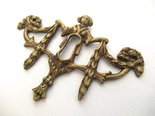 Antique brass escutcheon, keyhole cover, cabinet hardware, furniture applique.