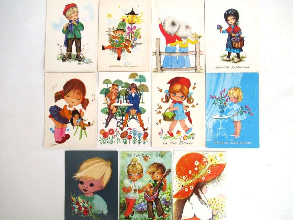 UpperDutch:Postcards,Retro Postcards Seventies, Set of 11 Used Vintage Cards 1970s.