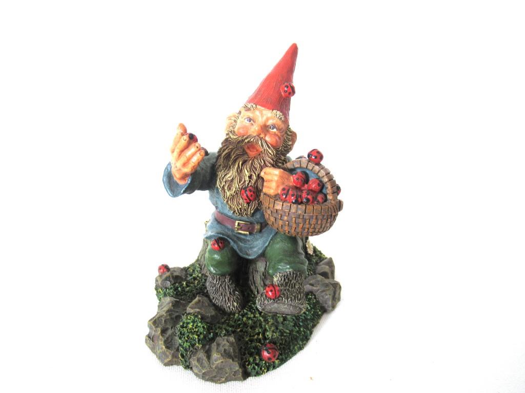UpperDutch:Gnome,'Lucky' Gnome with Ladybugs figurine after a design by Rien Poortvliet Gnome with ladybugs. Classic gnomes