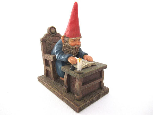 UpperDutch:Gnome,Gnome reading by candlelight, Classic Gnomes 'Rien' Gnome figurine after a design by Rien Poortvliet.