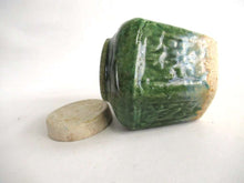 UpperDutch:,Ginger Jar Antique Green Glazed Ginger Jar with lid, Collectible pottery.