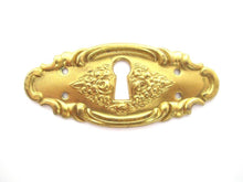 1 (One) Escutcheon, Antique keyhole cover frame plate, floral, roses. Victorian furniture hardware.