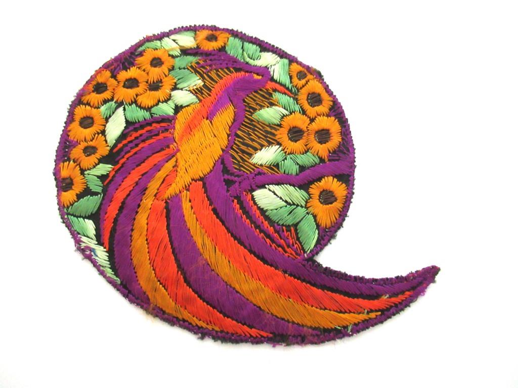 Bird of paradise Applique 1930s Vintage Embroidered Bird applique, application, patch. Vintage patch, sewing supply.