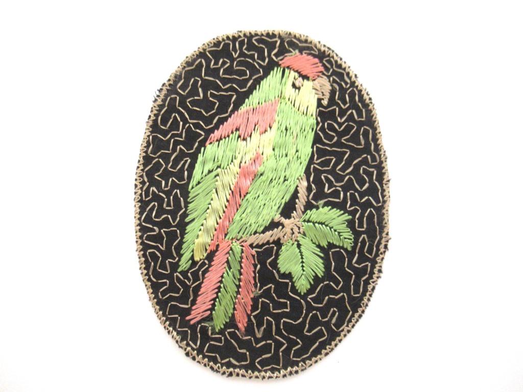 Antique Bird Parrot Applique with flowers 1930's. Vintage patch, sewing supply.