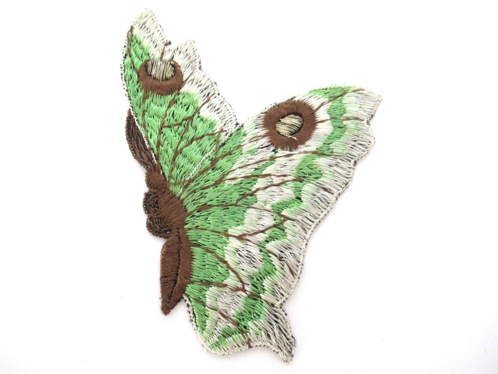Antique Green Butterfly applique, Vintage patch, Crazy quilt.