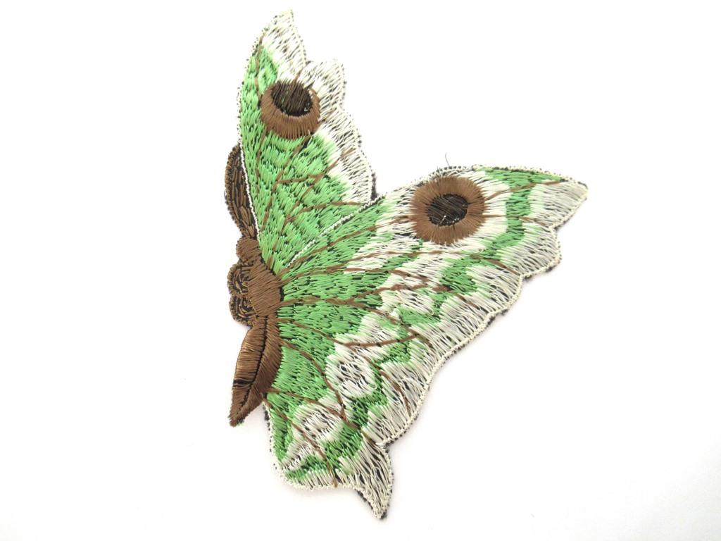 Antique Green Butterfly applique, Vintage patch, Crazy quilt.