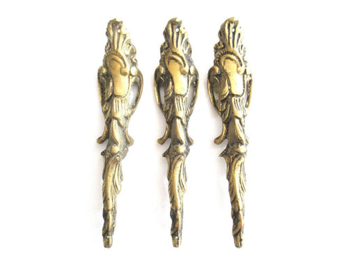 A Set of 3 Antique Brass Ornaments / Corners. Authentic antique hardware, embellishment restoration supply.
