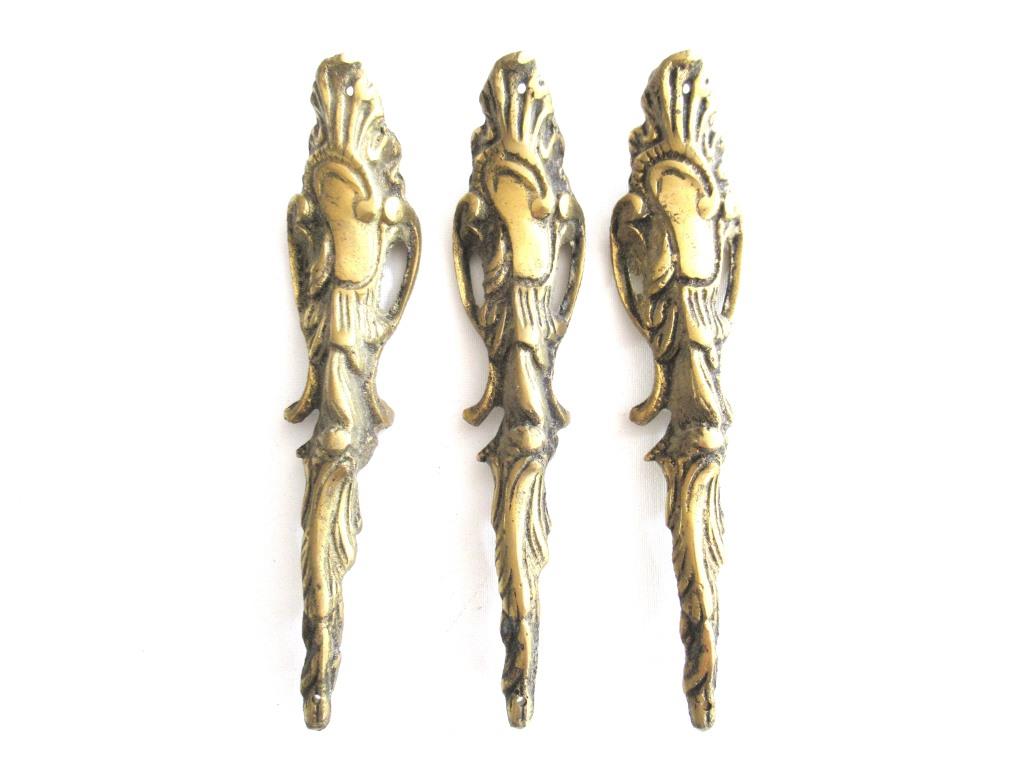 A Set of 3 Antique Brass Ornaments / Corners. Authentic antique hardware, embellishment restoration supply.