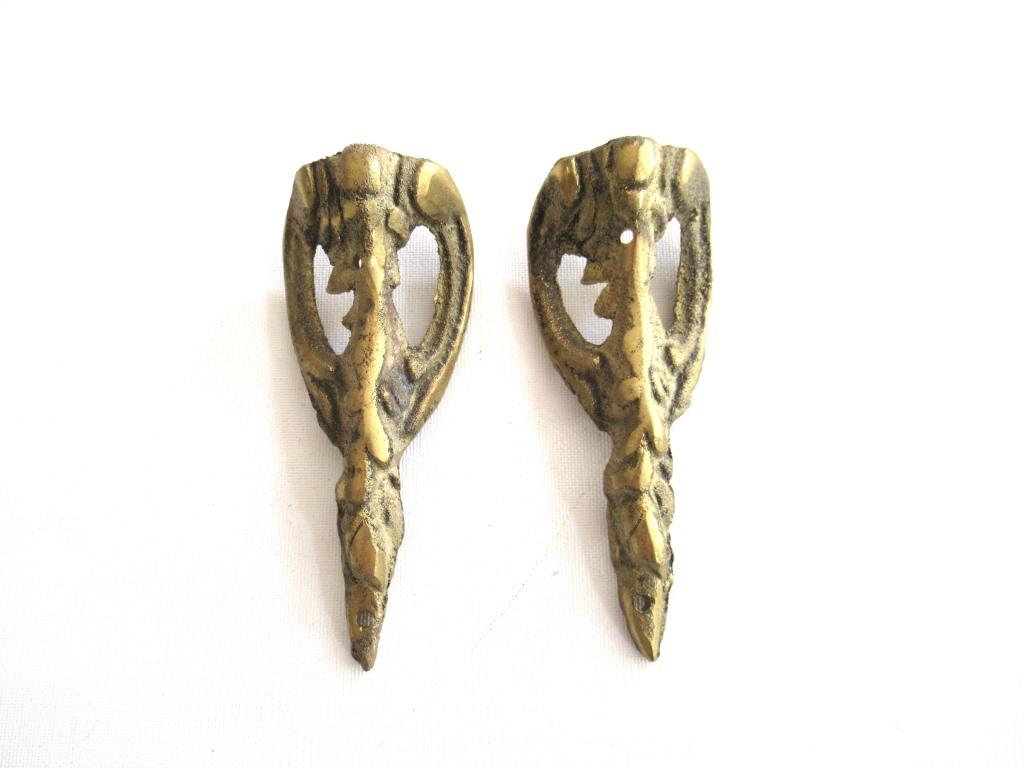 A Set of 2 Antique Brass Ornaments / Corners. Authentic antique hardware, embellishment restoration supply.