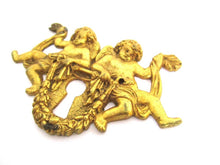 1 (ONE) Antique Brass Cherub Escutcheon, keyhole cover, frame, Furniture Applique.