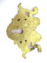 1 (ONE) Antique Brass Cherub Escutcheon, keyhole cover, frame, Furniture Applique.