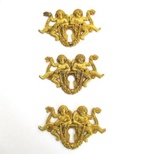 1 (ONE) Antique Brass Cherub Escutcheon, keyhole cover, frame, Furniture Applique.