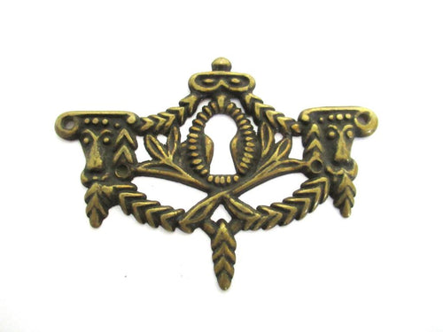 Antique Rams Head Keyhole cover, Antique brass escutcheon, keyhole frame, plate, goat, ram.