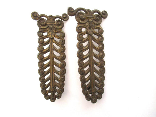 Set of 2 Furniture Applique - Antique brass ornament, embellishment, furniture hardware, escutcheon,restoration hardware.