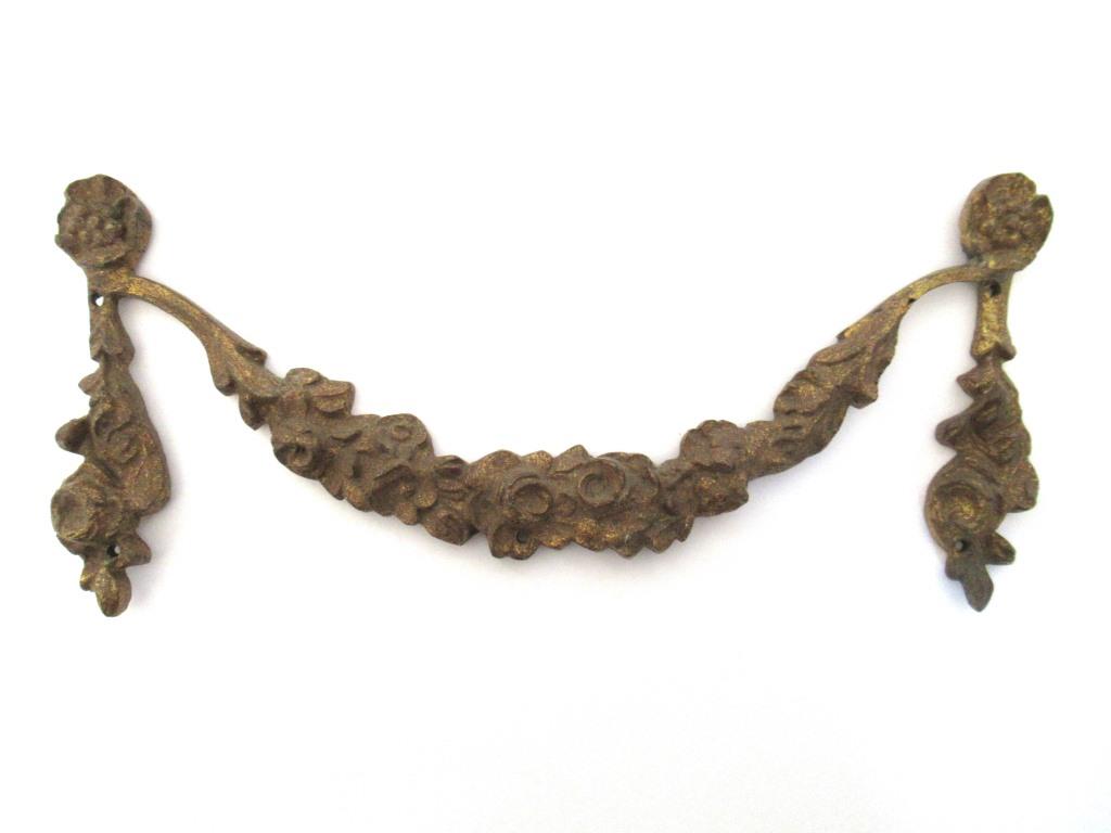 Antique Brass ornament, embellishment, pediment, victorian, roses, Width 8 INCH.