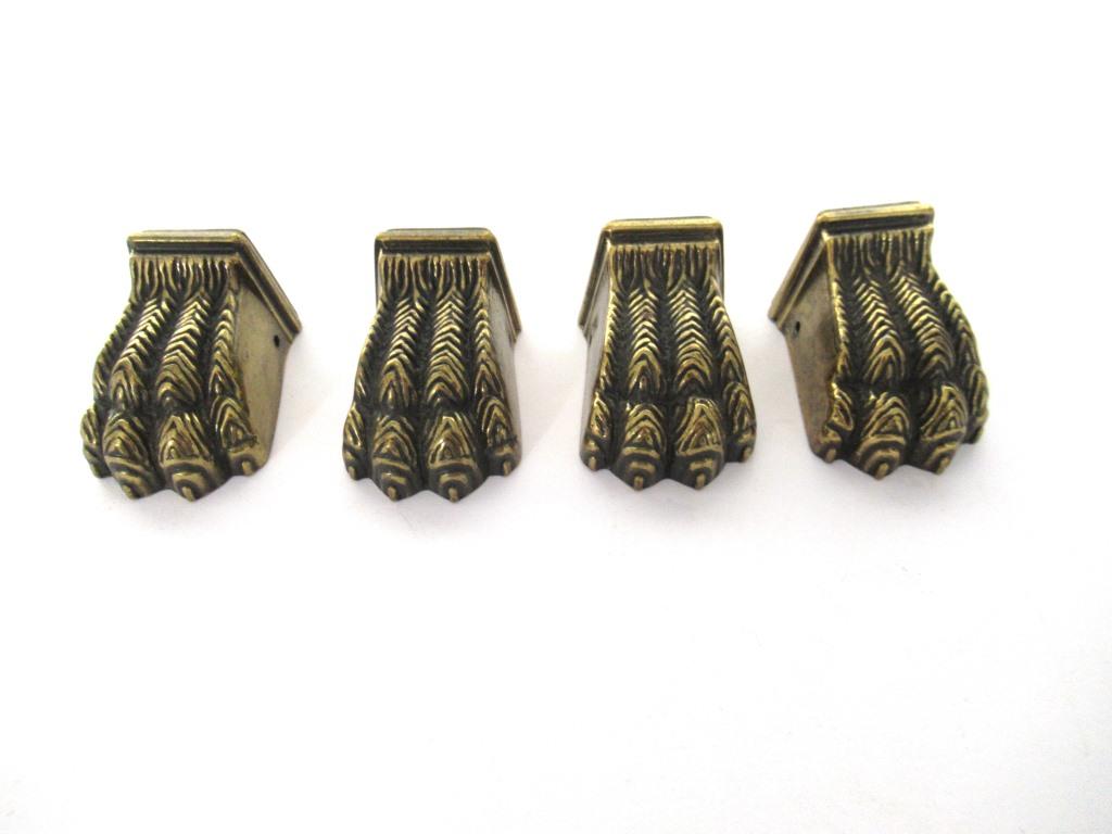 Set of 4 Brass Lion Paws, Solid Brass Claws / Feet, Cabinet Hardware, Foot.