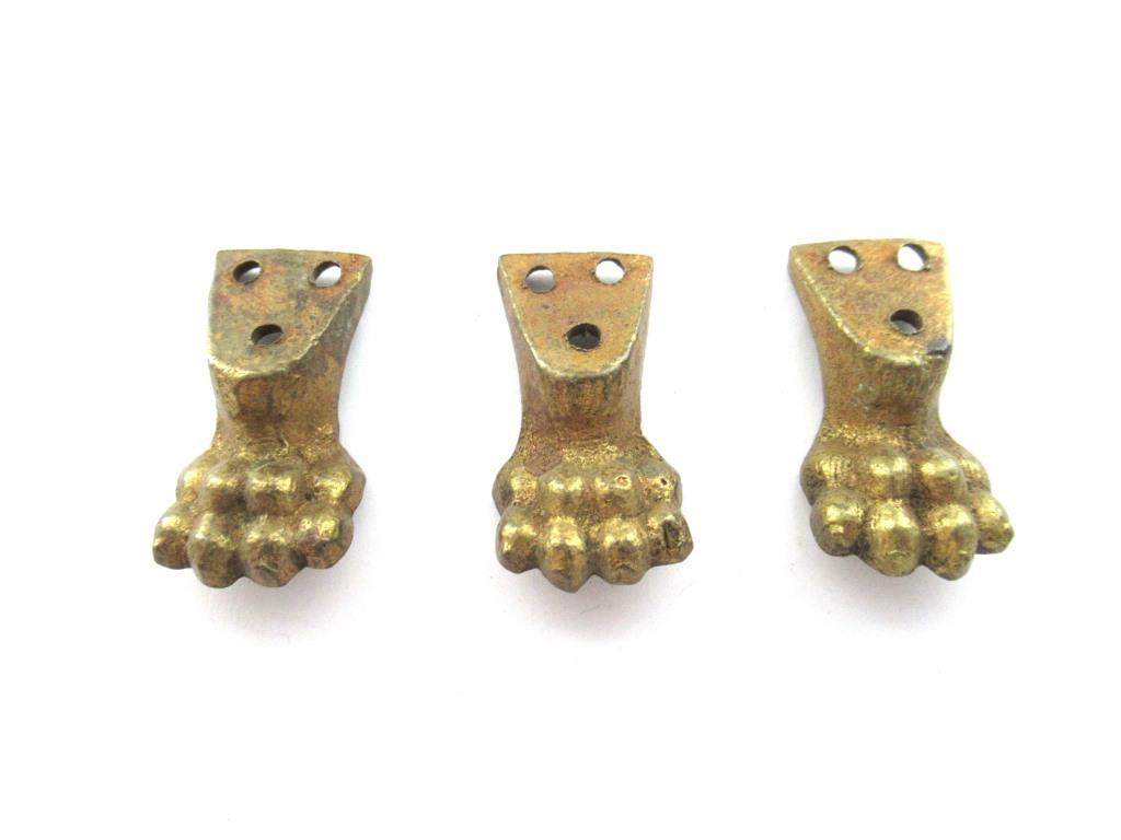 Set of 3 Brass Lion Paws, Antique Solid Brass Claws / Feet.