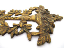 Antique Brass furniture mount applique, embellishment, pediment, floral.