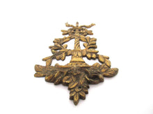 Antique Brass furniture mount applique, embellishment, pediment, floral.