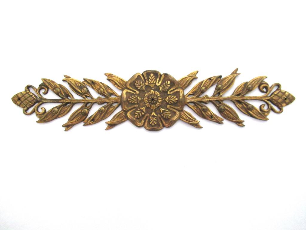Brass Antique Cabinet Ornament Furniture Applique. Decoration mount, Authentic hardware, restoration supplies.