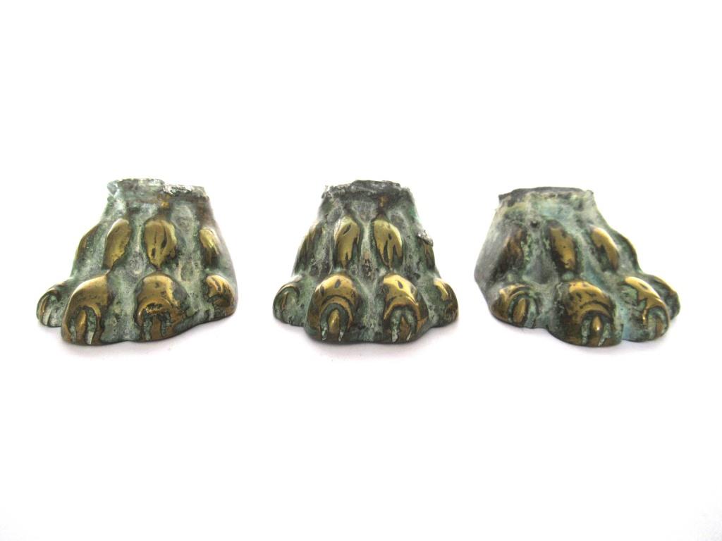 Set of 3 Brass Lion Paws, Antique Solid Brass Claws / Feet.