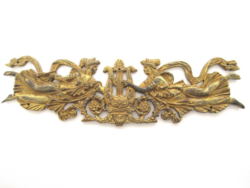 Antique Bronze Pediment, Empire, ornament, embellishment, Width 11 INCH.
