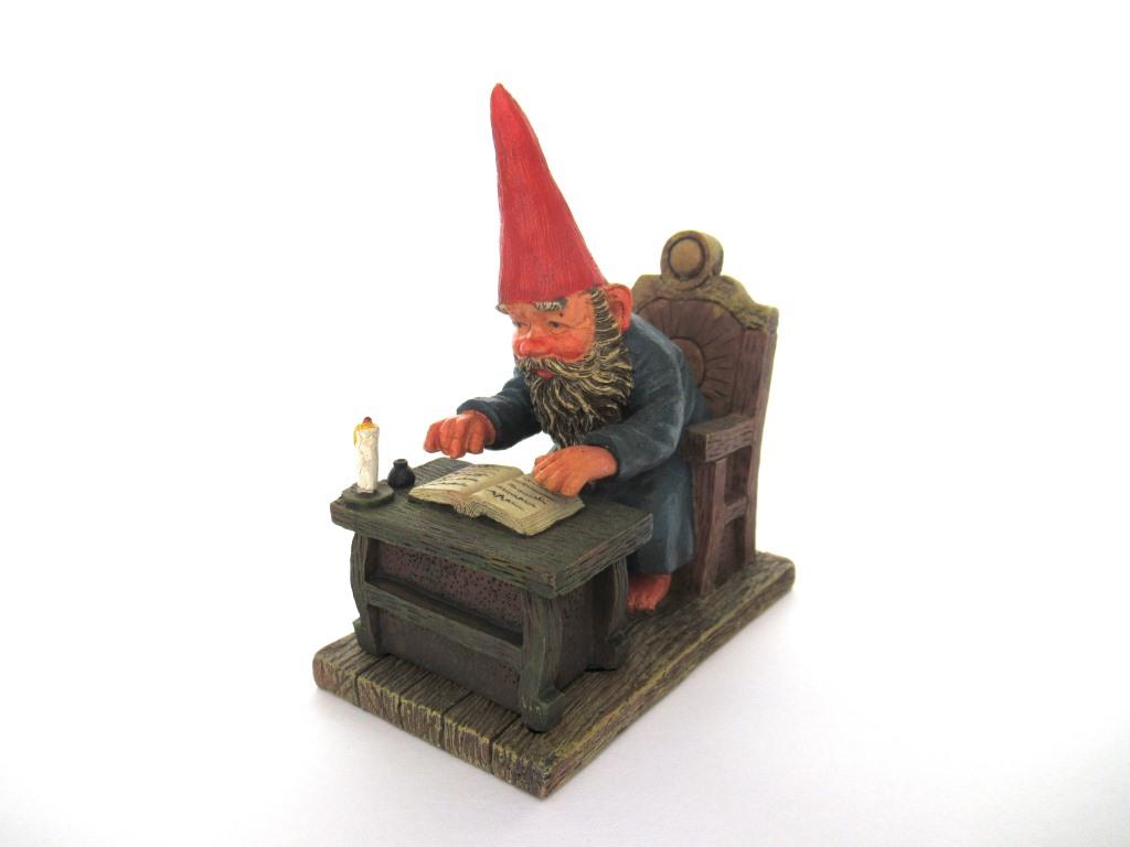 Gnome reading by candlelight, Classic Gnomes 'Rien' Gnome figurine after a design by Rien Poortvliet.