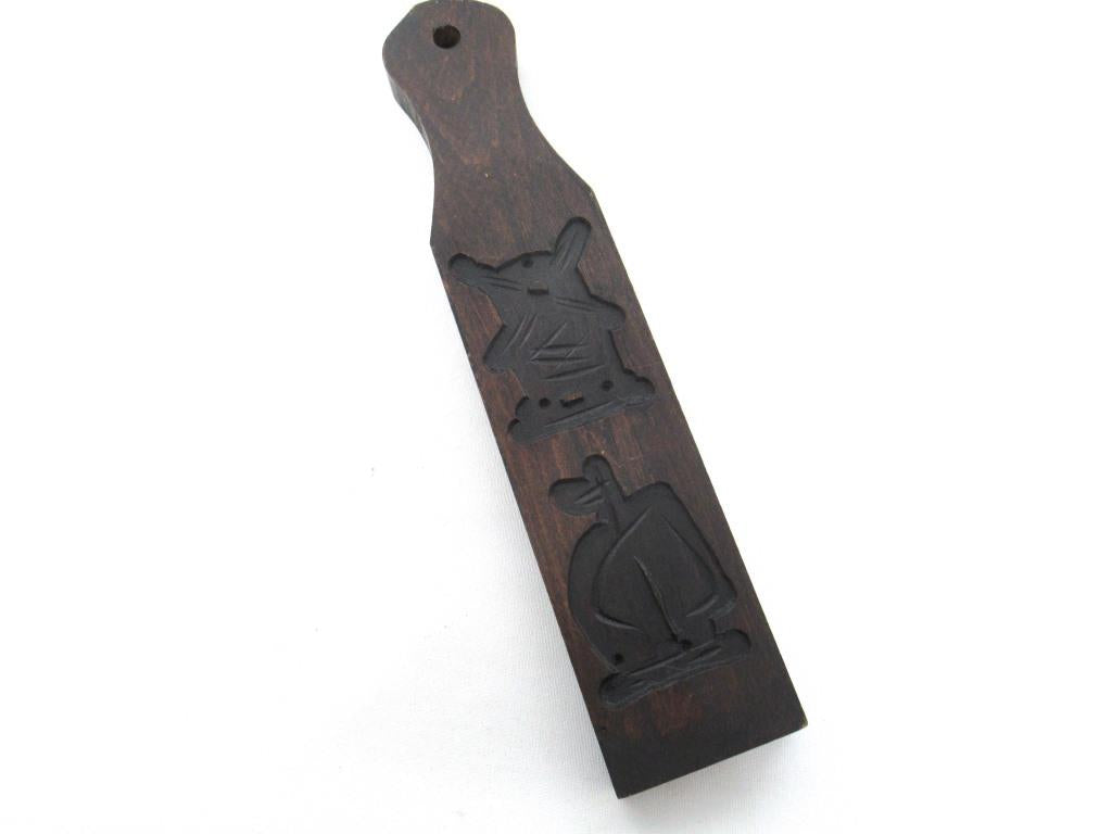 Wooden cookie mold, Dutch Folk Art, windmill, ship, speculaas plank, springerle.