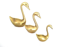 Set of 3 Vintage Solid Brass Swans.