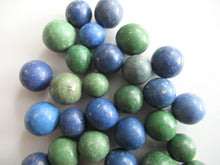 Set of 30 Green / Blue Antique Clay Marbles.