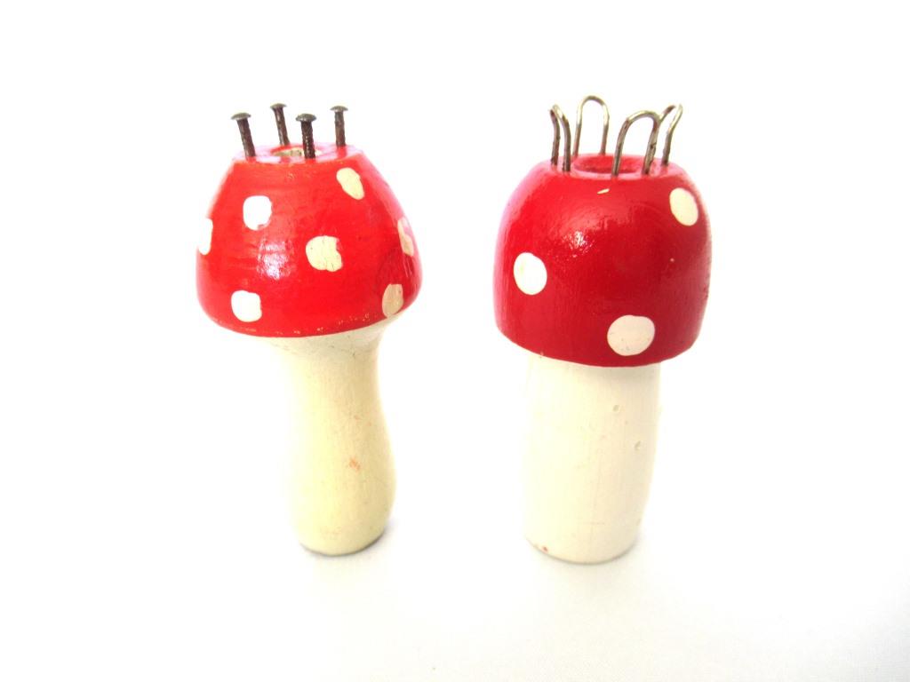 Set of 2 Wooden Mushroom Knitting Dolls, Knitting Nancy, French Knitting, Bobbin Doll, Mushroom.