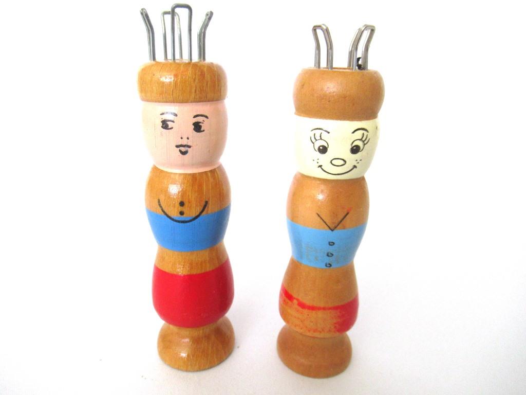 Set of 2 Wooden Knitting Dolls, Knitting Nancy, French Knitting, Bobbin Doll.