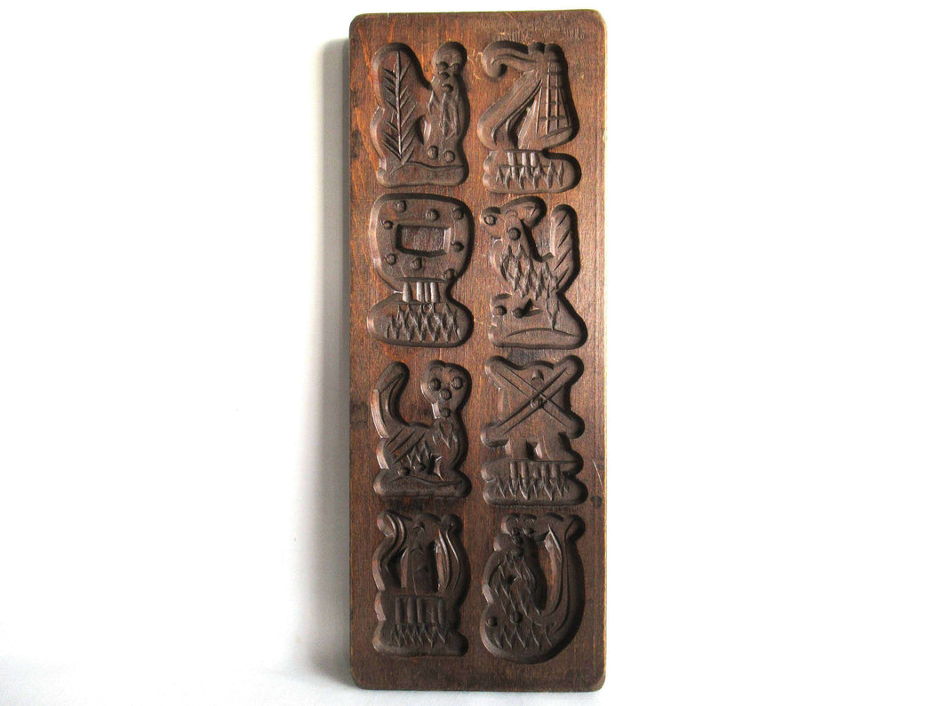 UpperDutch:,Wooden cookie mold Dutch Folk Art Cookie Mold. Speculaas plank, Springerle, windmill, mermaid, ship.