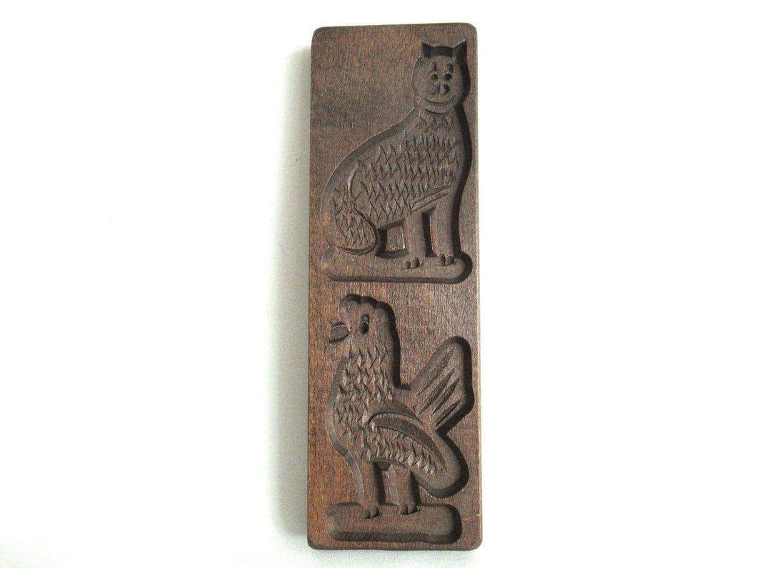 UpperDutch:,Wooden cookie mold, Dutch Folk Art, speculaas plank, springerle, Cat, Rooster.