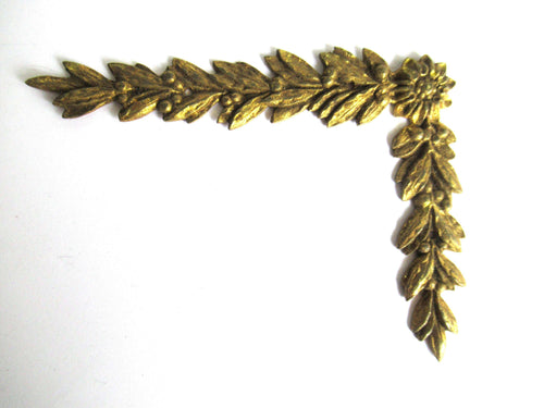UpperDutch:,1 (ONE) Corner piece Empire embellishment. Brass Furniture Hardware. Authentic 1800's applique, Laurel or Olive motif.