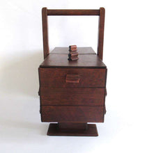 UpperDutch:Furniture,Sewing chest, Antique Wooden Sewing Box on legs. Storage box for sewing supplies or jewelry. Cantilever sewing box.