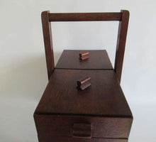 UpperDutch:Furniture,Sewing chest, Antique Wooden Sewing Box on legs. Storage box for sewing supplies or jewelry. Cantilever sewing box.