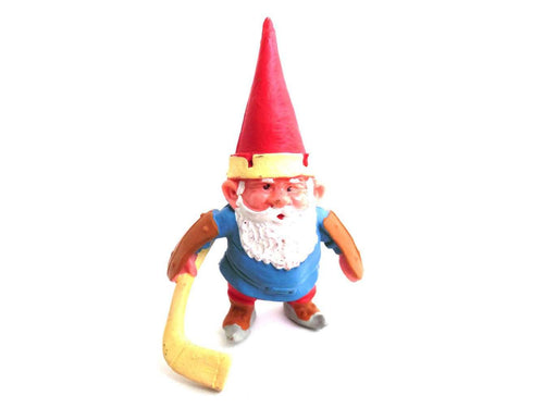 UpperDutch:,1 (ONE) Gnome figurine, Gnome after a design by Rien Poortvliet, Brb Gnome, David the Gnome, gnome playing ice hockey. Goalie