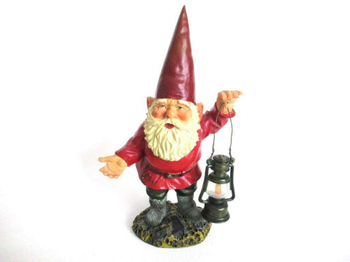 UpperDutch:Gnome,Garden Gnome, David the Gnome after a design by Rien Poortvliet, Collectible Gnome holding a lantern.