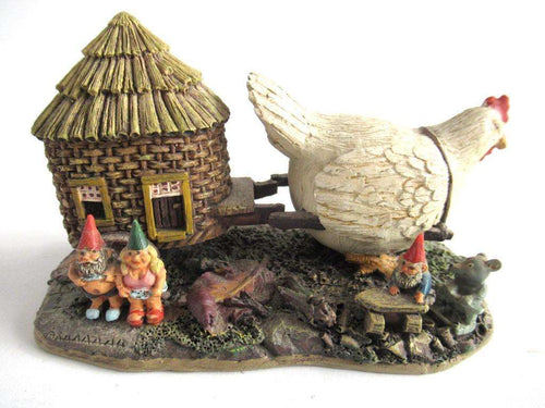 UpperDutch:Gnome,Gnome family with chicken camper figurine. 'The Sunshine Family' Part of the 2000 Classic Gnomes Villages series designed by Rien Poortvliet