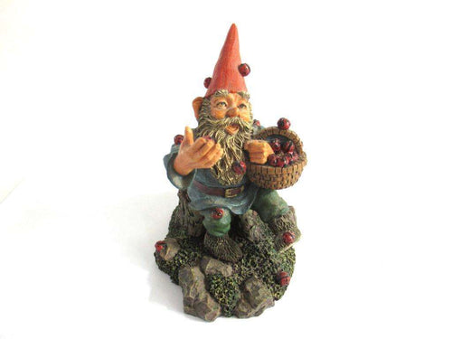 UpperDutch:Gnome,Gnome 'Lucky' with Ladybugs figurine after a design by Rien Poortvliet Gnome with ladybugs. Classic gnomes